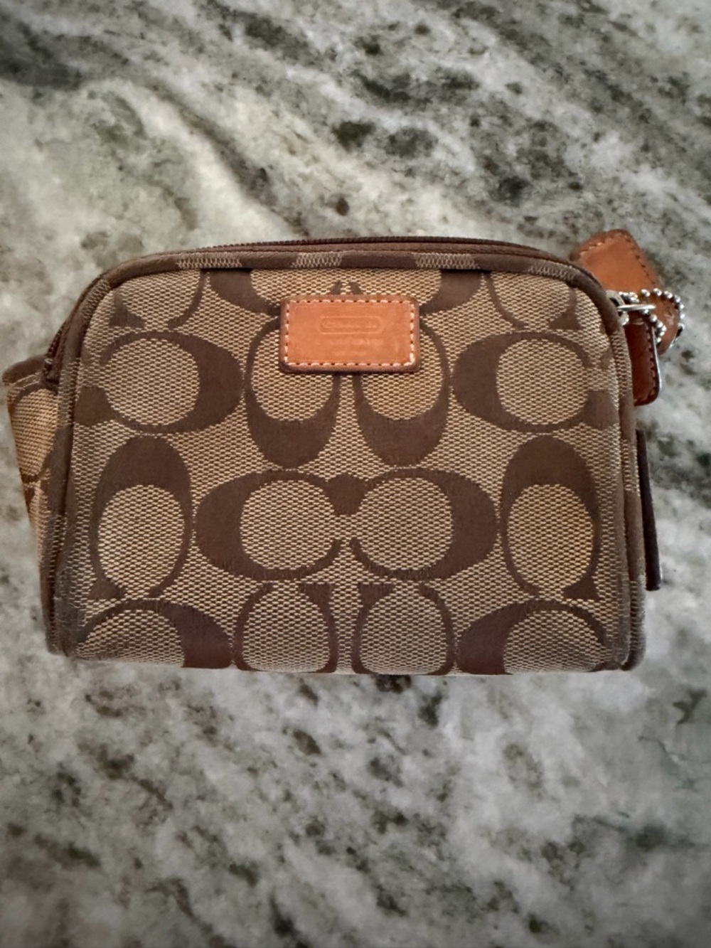 Coach Signature Canvas Small Cosmetic Pouch in Brown and Tan